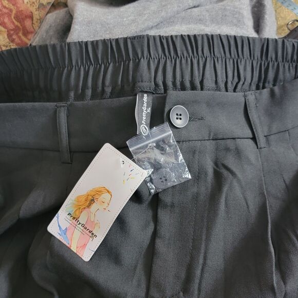 Pretty Garden Pants Womens XL Black Pleated Relaxed Fit Wide Leg Elastic Waist - Picture 10 of 13